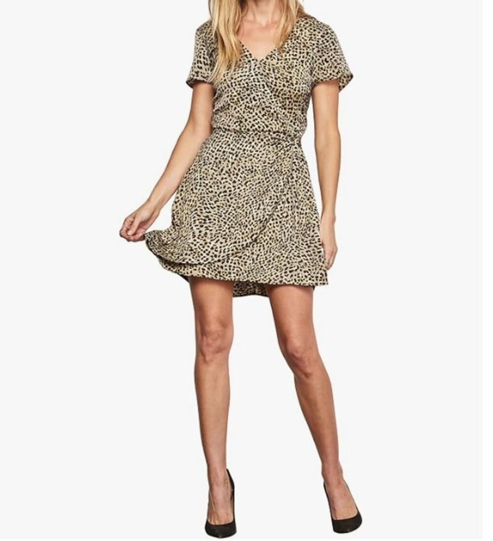 cupcakes and cashmere Lenna Leopard Print Wrap Dress Olive Green Large